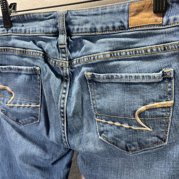 American Eagle Stretch Skinny Jeans Womens 2 Long Blue Denim Distressed 2214 - Picture 9 of 10